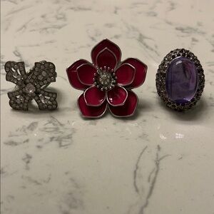 Floral and Gemstone Ring Bundle in Pink and Purple — GENTLY USED!